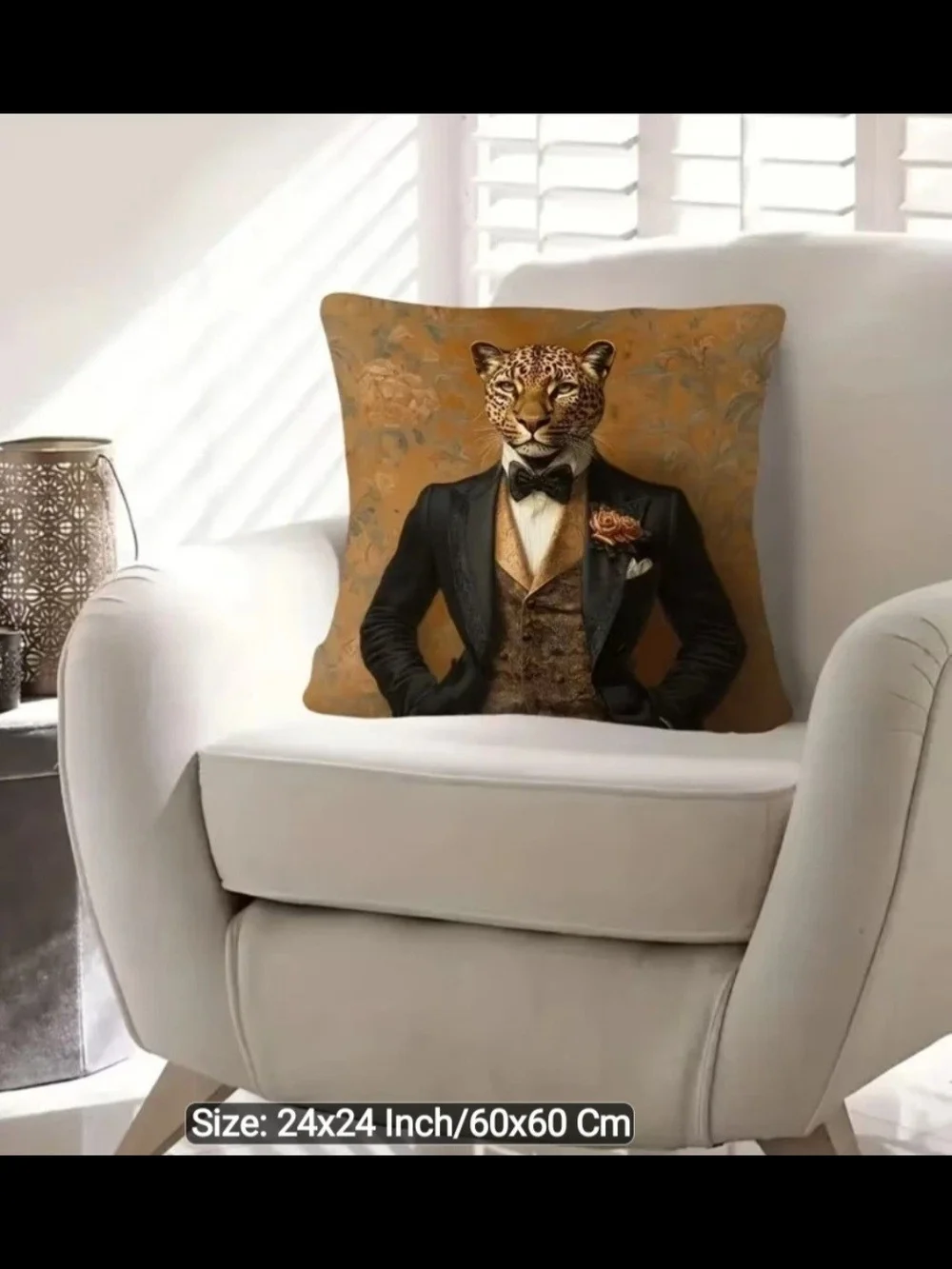 Victorian Style Cheetah Print Pillow Cover Only/No Insert. 24 Inch X 24 Inch